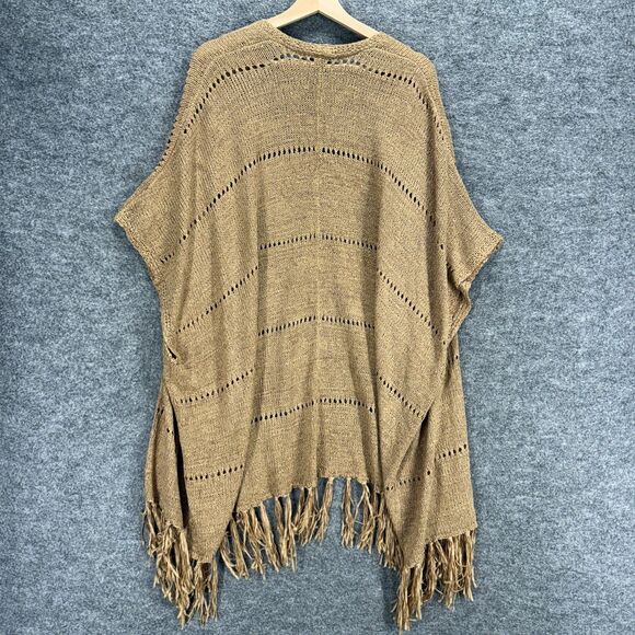 Ashley Stewart Top Women 12 Brown Open Front Short Sleeve Fringe Knit Acrylic - Picture 2 of 6